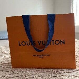 Louis Vuitton Orange Shopping Bag with Blue Handles